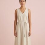 Vestido midi de lino beige
