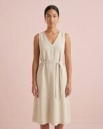 Vestido midi de lino beige