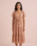 Vestido midi floral terracota